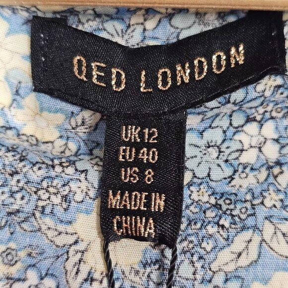 ASOS QED London Cotton Poplin Puff Sleeve Prarie Dress Blue Floral Women 8 NWT - Picture 9 of 14